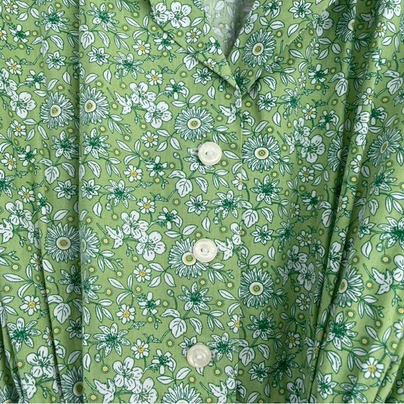 VTG green cotton shirtdress Midi prairie dress button up floral print Size 6 - Picture 4 of 6